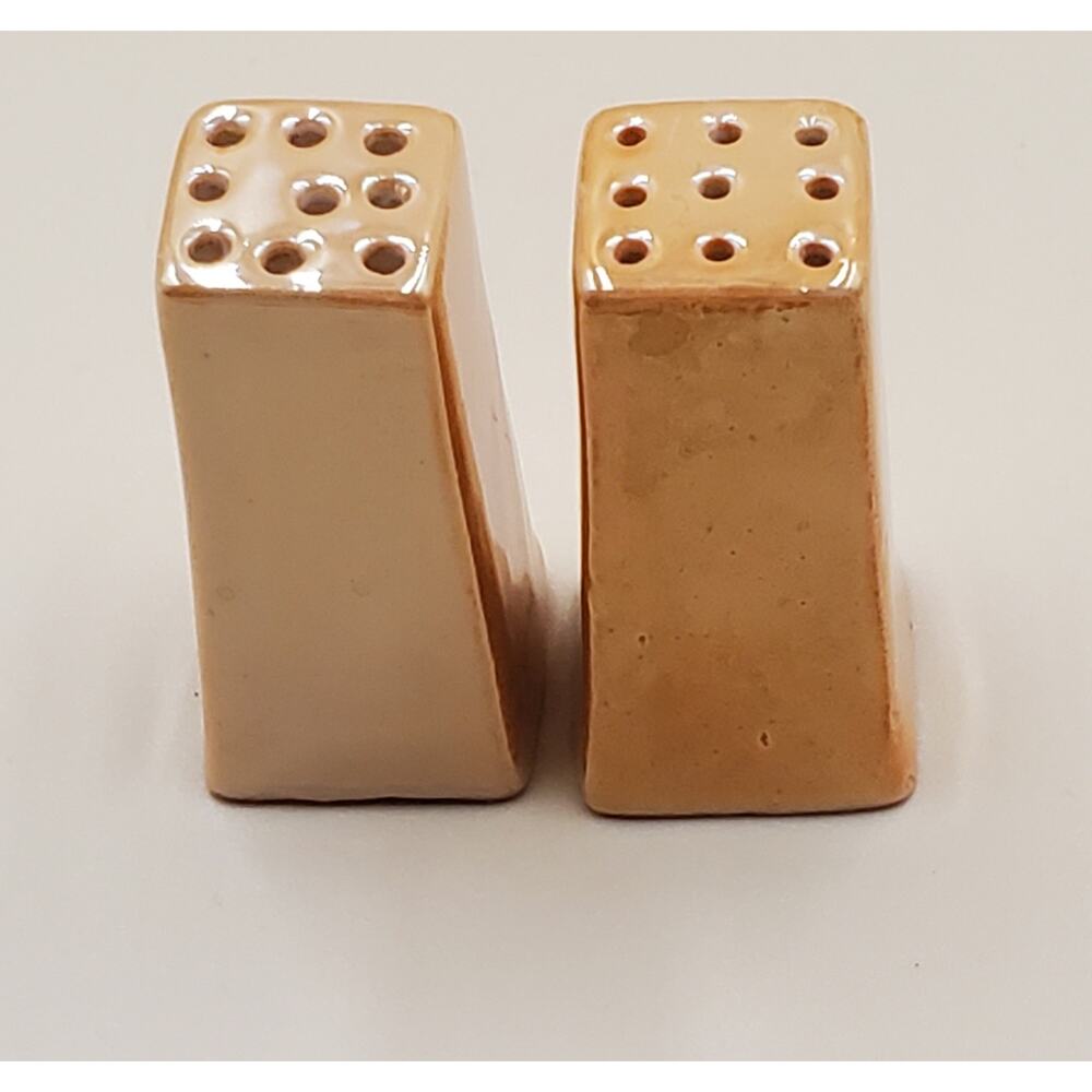 Vintage Salt and Pepper Shakers Gold Iridescent Ceramic Square MCM Retro